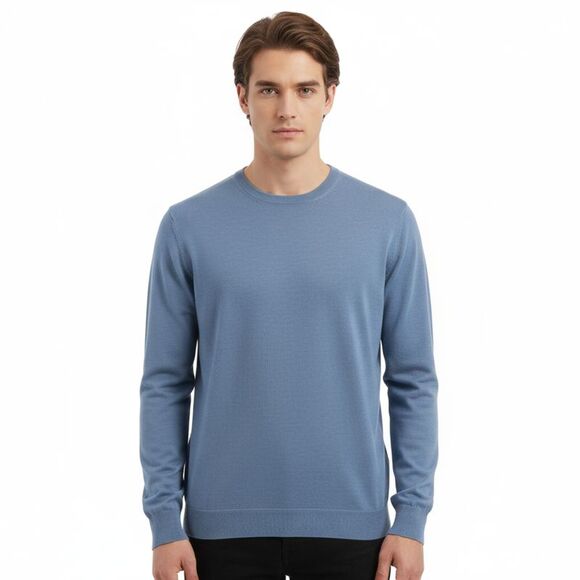 Maglierie di Perugia Cotton Silk Blend Mens Blue Crewneck Sweater-XXL